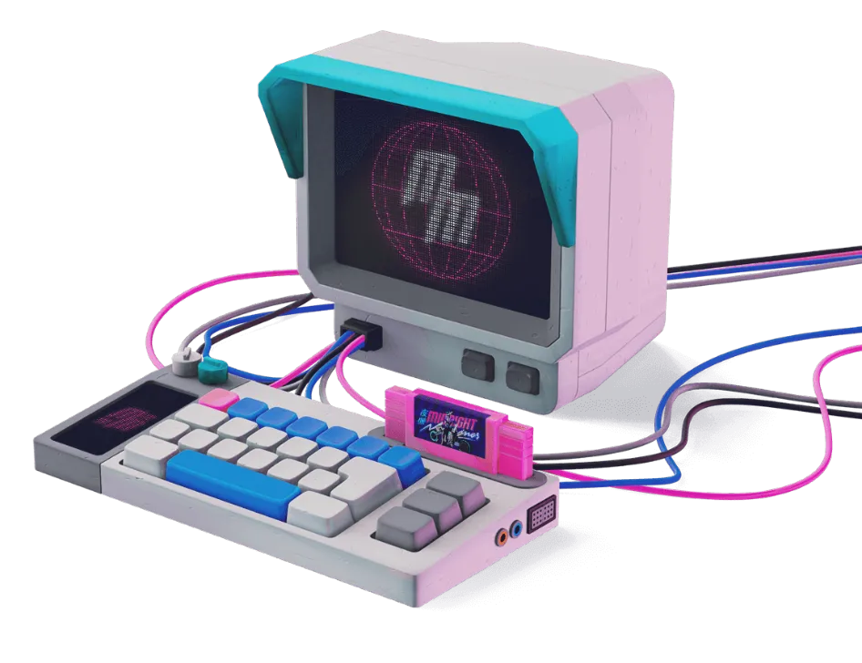 Image of a monitor with midnight machines logo